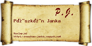 Pászkán Janka névjegykártya
